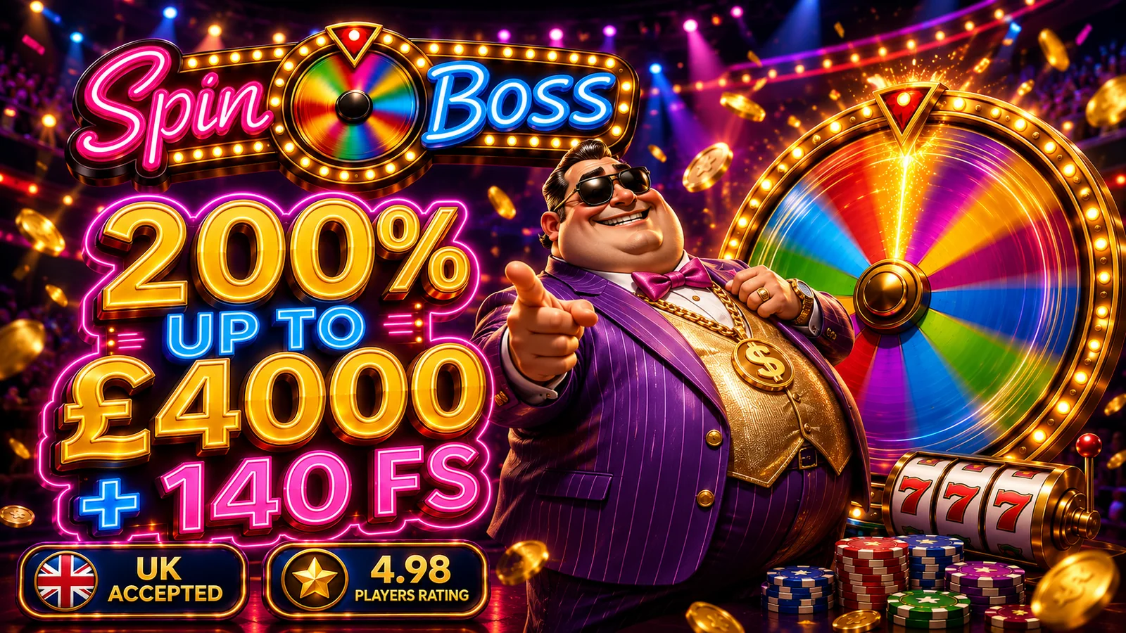 SpinBoss casino welcome bonus β 200% up to Β£4,000 + 140 Free Spins